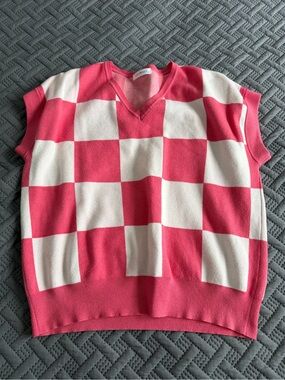 Pink & White Checker Knit Vest by Lilymaes Boutique